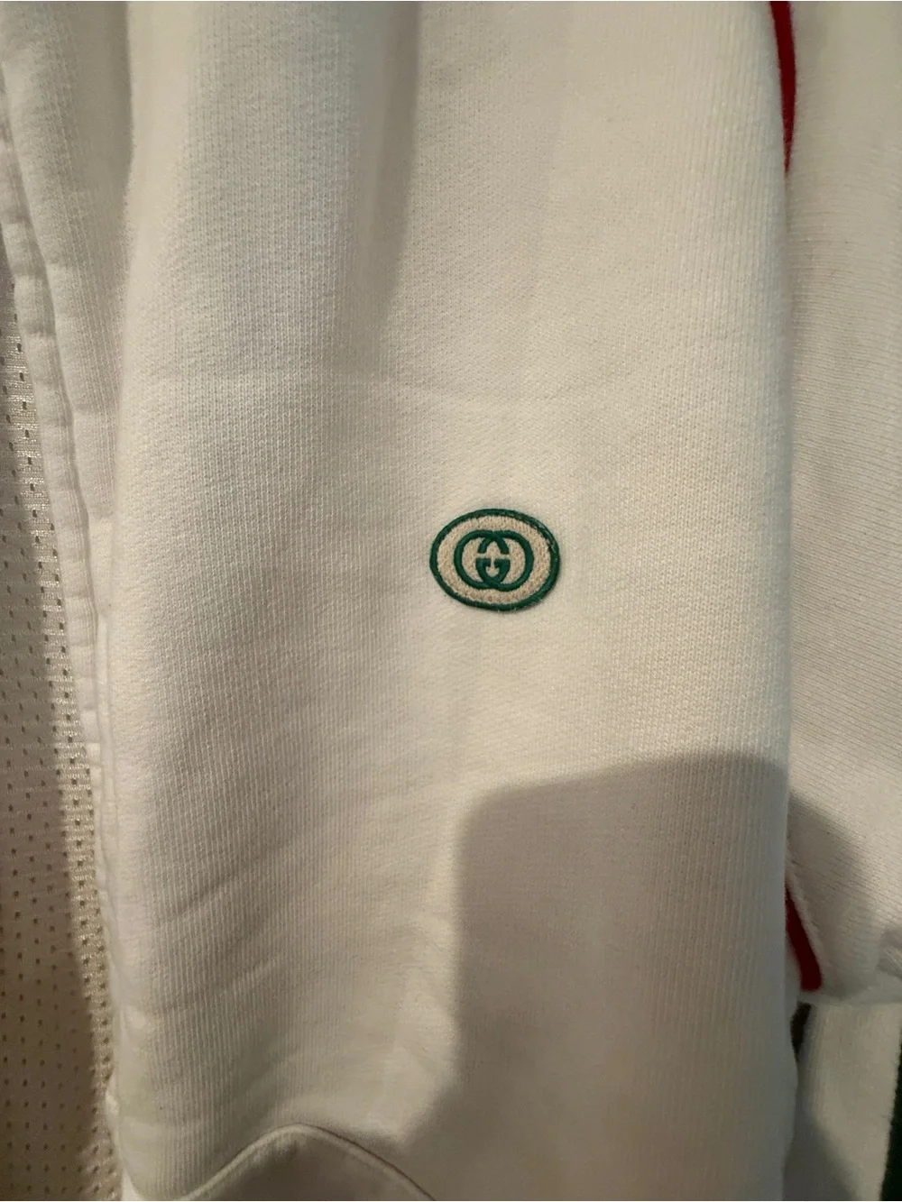 Gucci White Bomber Jacket with Green & Red Stripes